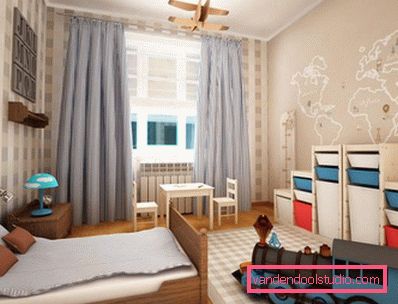 Un design interesant al unei camere pentru copii pentru un băiat de vârste diferite.