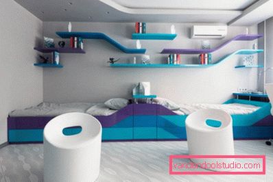 Un design interesant al unei camere pentru copii pentru un băiat de vârste diferite.
